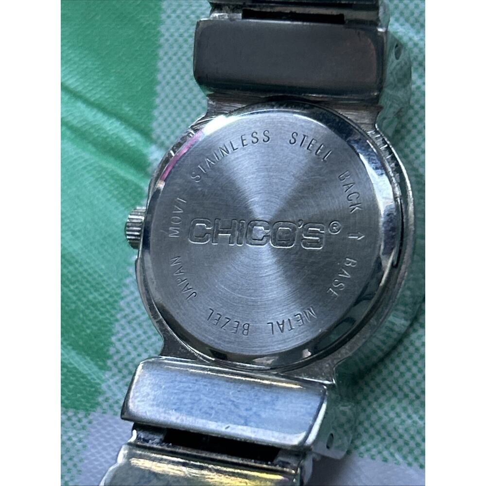 Chicos Silver Tone Rhinestone Bezel Women’s Cuff Watch (missing A Stone) - Picture 2 of 5